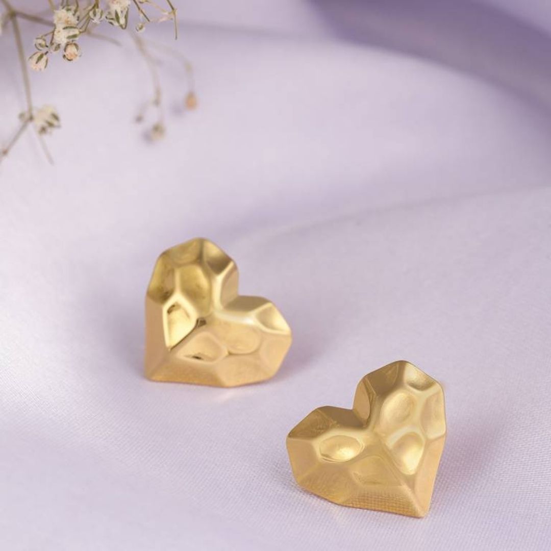 Crushed Heart Gold Studs