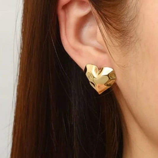 Crushed Heart Gold Studs