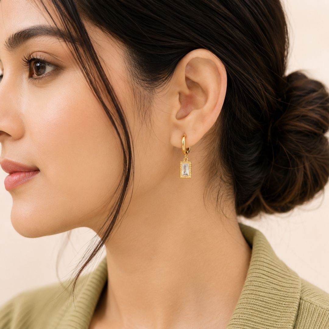 Baguette Frame Huggie Earrings