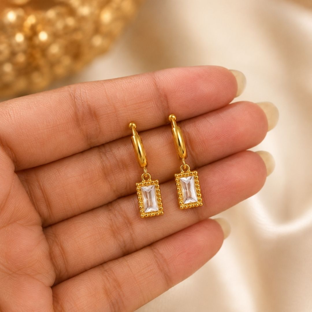 Baguette Frame Huggie Earrings