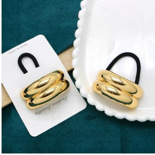 Bold & Chic Gold Double Ring Hair Pony Cuff