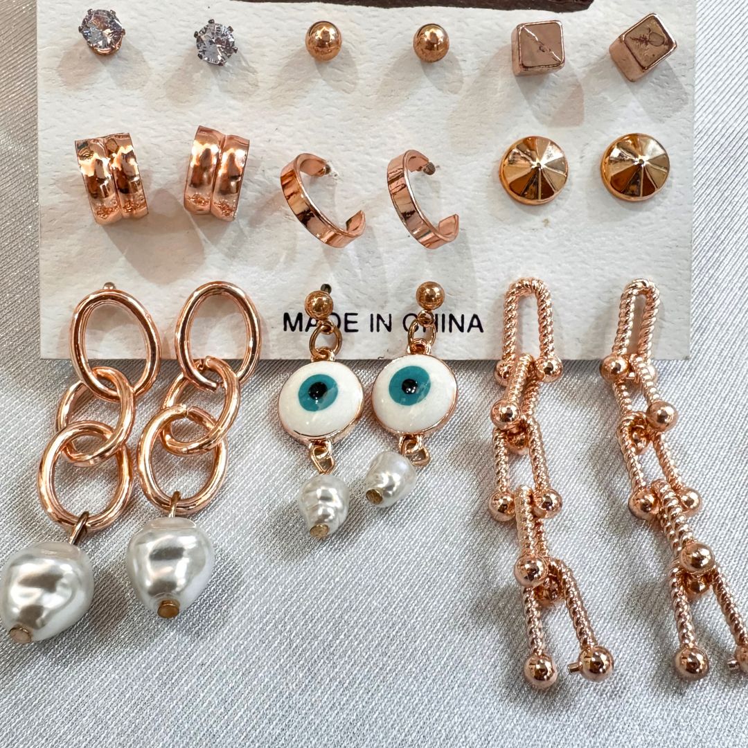 Manhatten Rosegold Earrings Combo (9 Earrings)