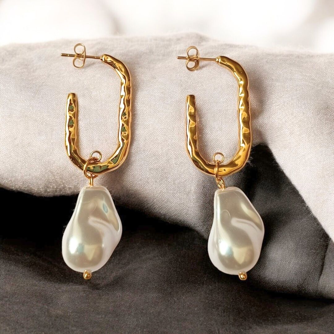 Molten Pearl Hoops Earrings