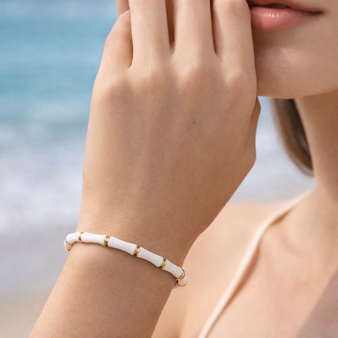 Lisa White Bamboo Bracelet
