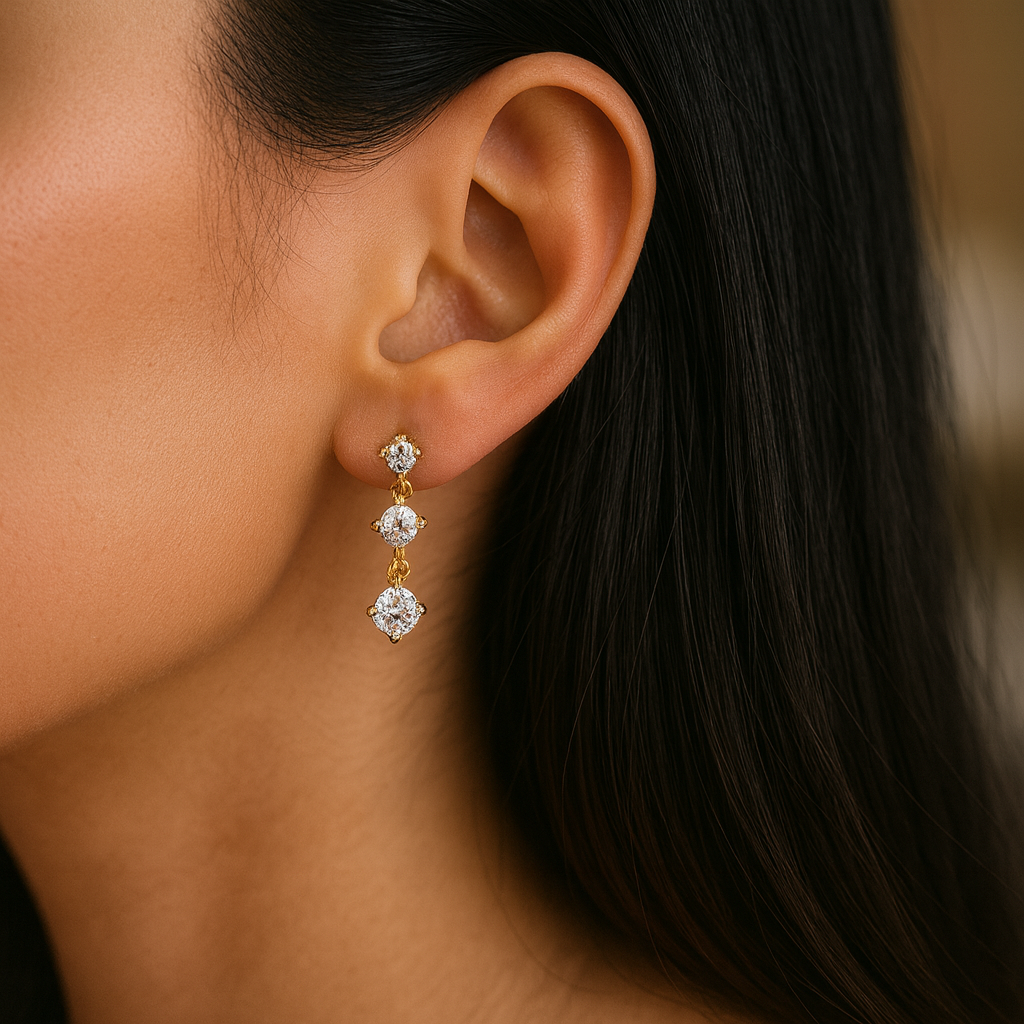 Triple Solitaire Luxe Earrings