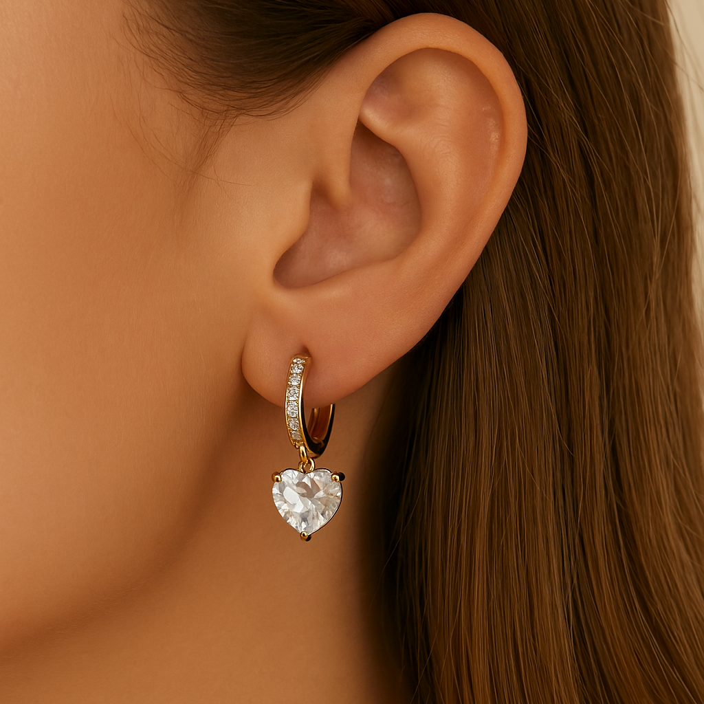 Crystal Heart Hoops Earrings