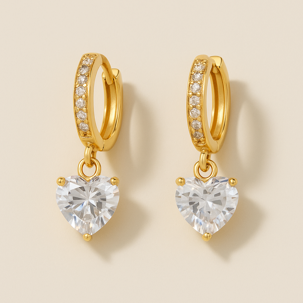 Crystal Heart Hoops Earrings