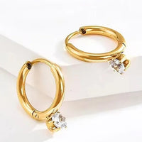 Hexaglow 18K gold plated hoop earrings with solitaire-style clear stone drop