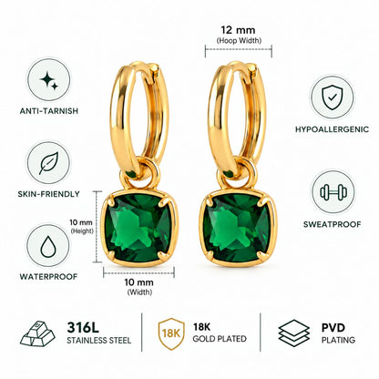 Drama Queen Emerald Earrings product features infographic