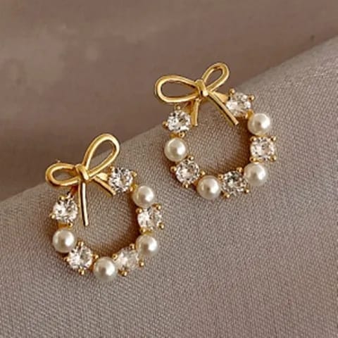 Faux Pearl and Rhinestone Stud Earrings (ER111)