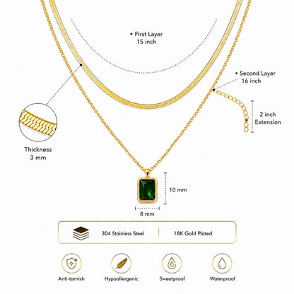 Elowen Green Stone Layered Necklace